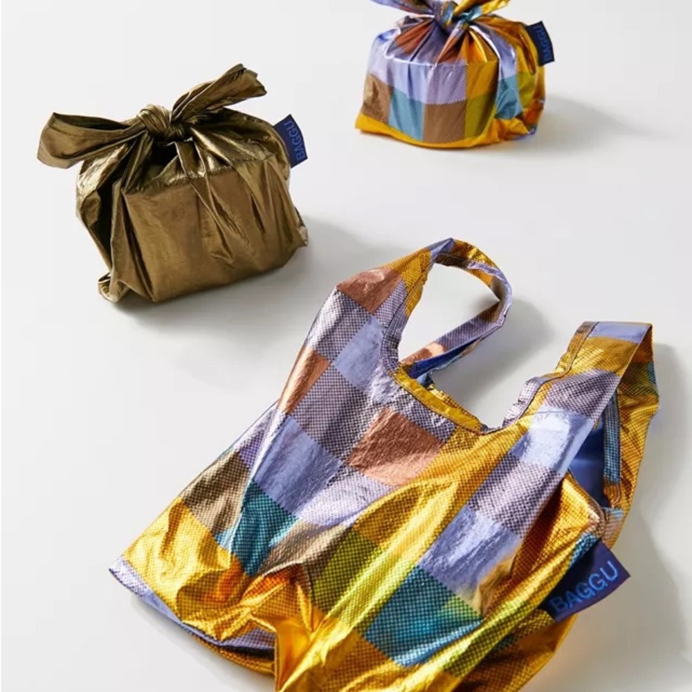 NWT BAGGU Madras Metallic Mini (Set of Three)